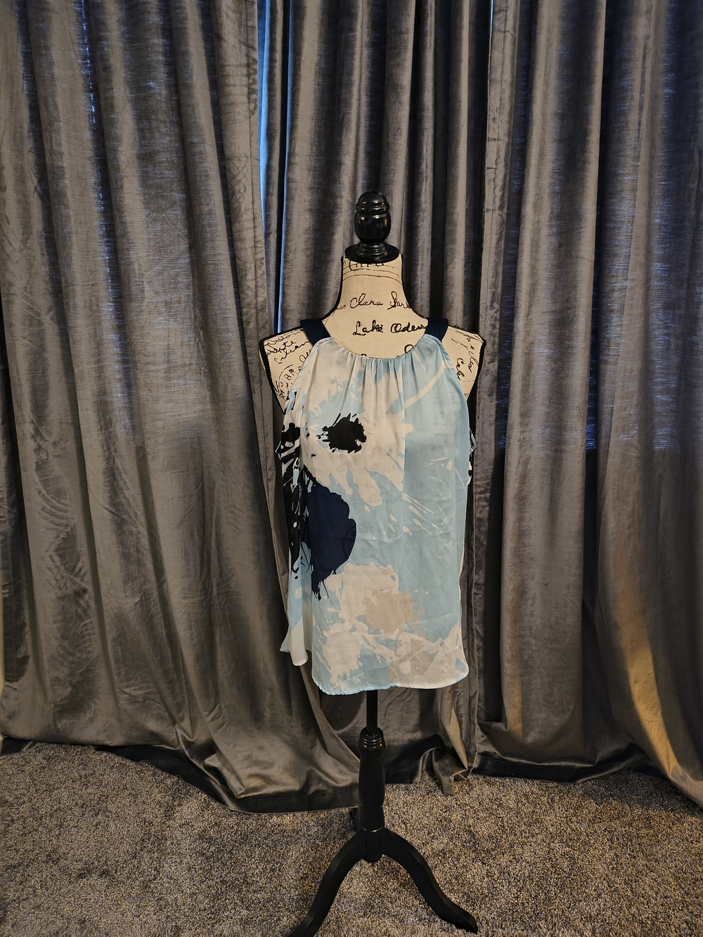 New York & Company Light Blue and Navy Floral Halter Top